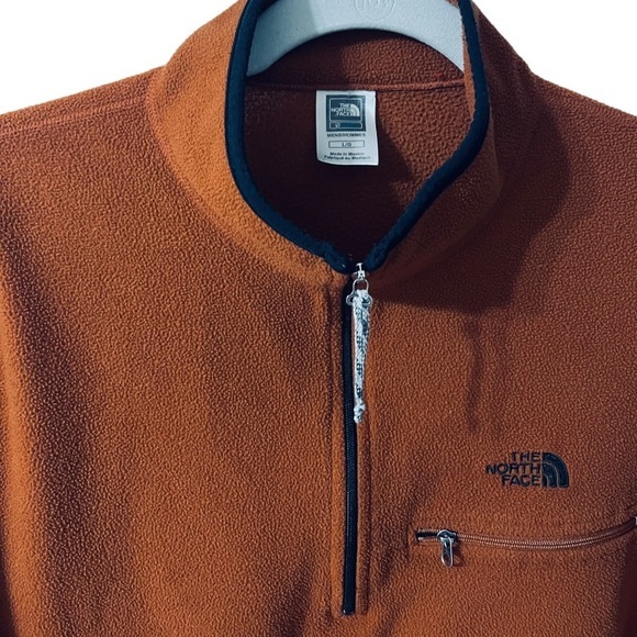 THE NORTH FACE Polartec Fleece 1/4”Pullover Jacket Rust/Black Colorblock Large - Picture 3 of 5